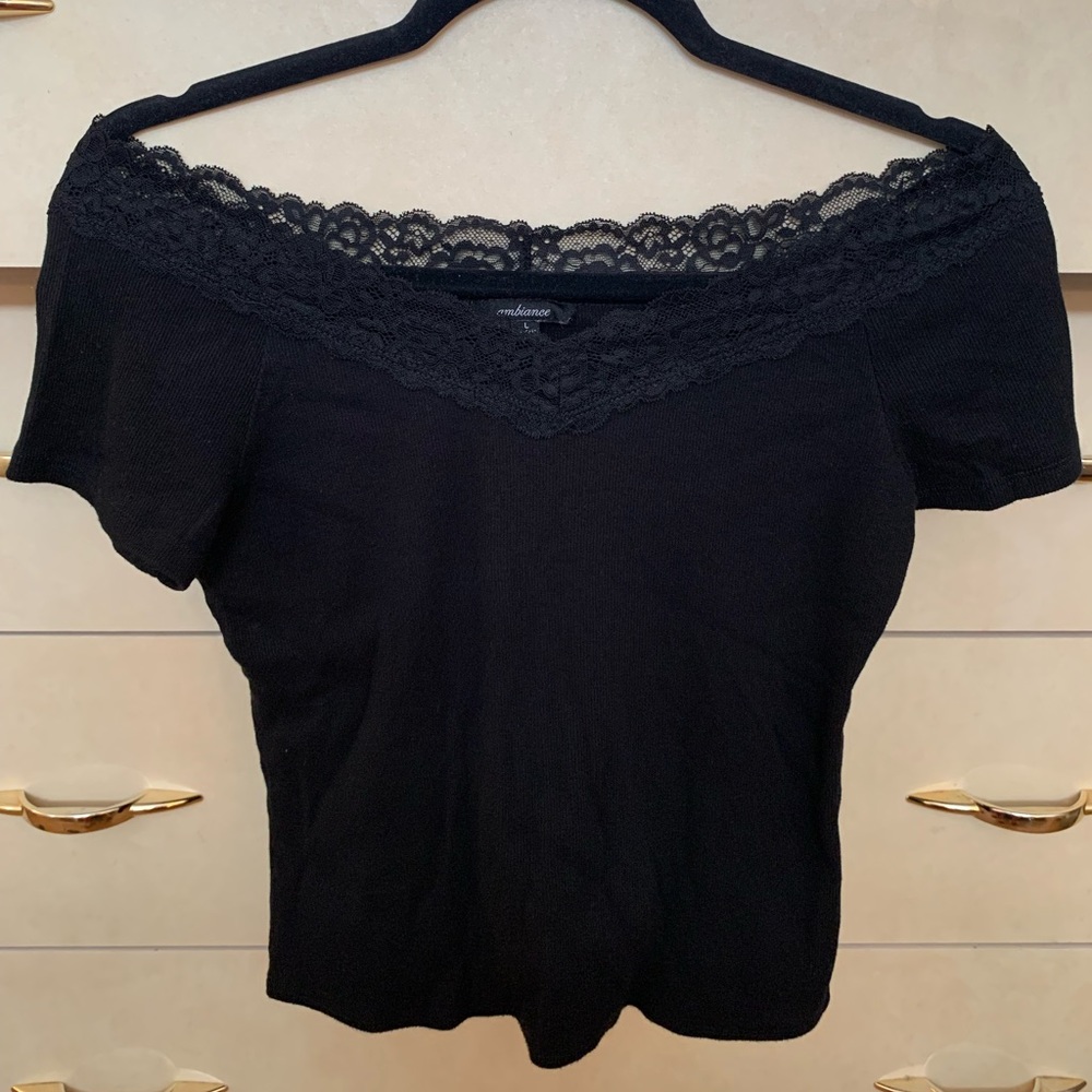 Black Lace Shoulder Shirt